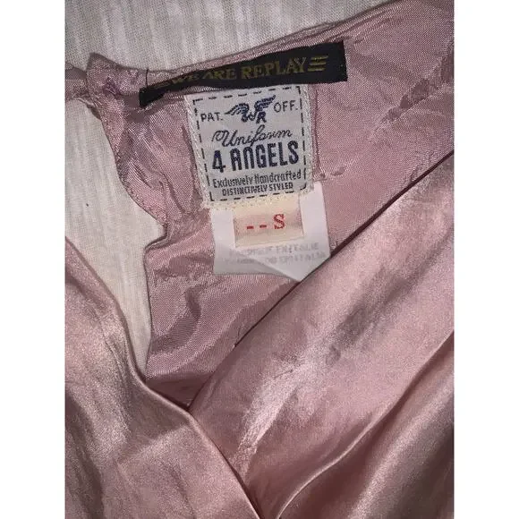 We Are Replay Uniform 4 angels Pink Y2k Silk Slip Dress Cat Open Back Sz Small - Picture 9 of 13